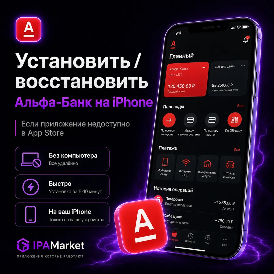 Установка Альфа-Банк на iPhone через IPAMarket