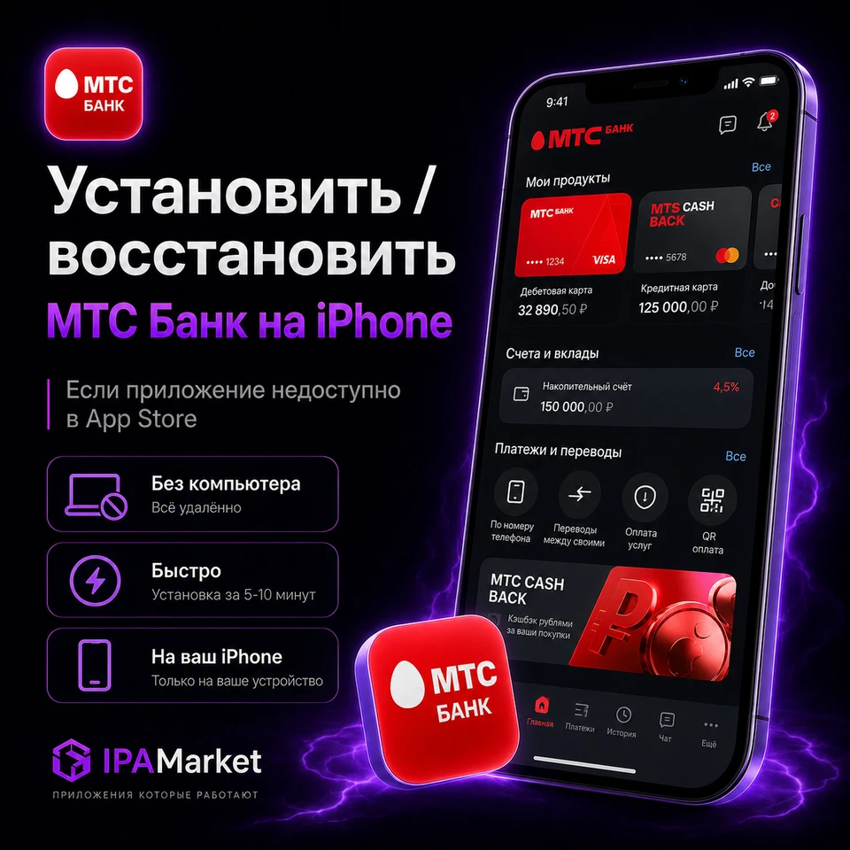 Установка МТС Банк на iPhone через IPAMarket